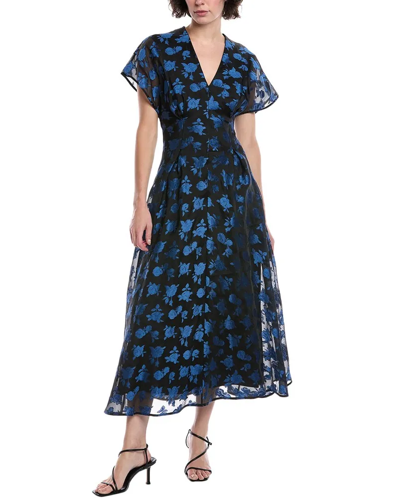 Lela Rose Floral Jacquard Silk-Blend Midi Dress Blue