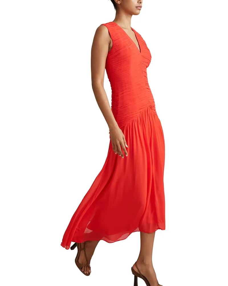 Reiss Saffy Ruched Bodycon Dress Red