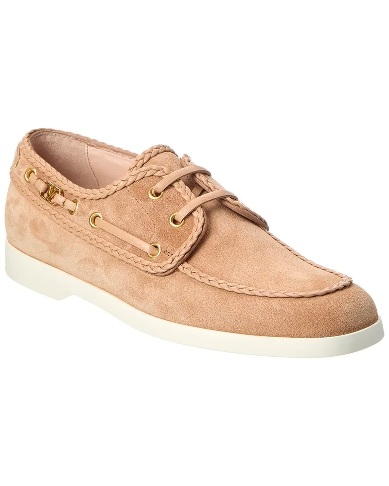 Valentino Garavani Braided-Edge Suede Loafer Brown