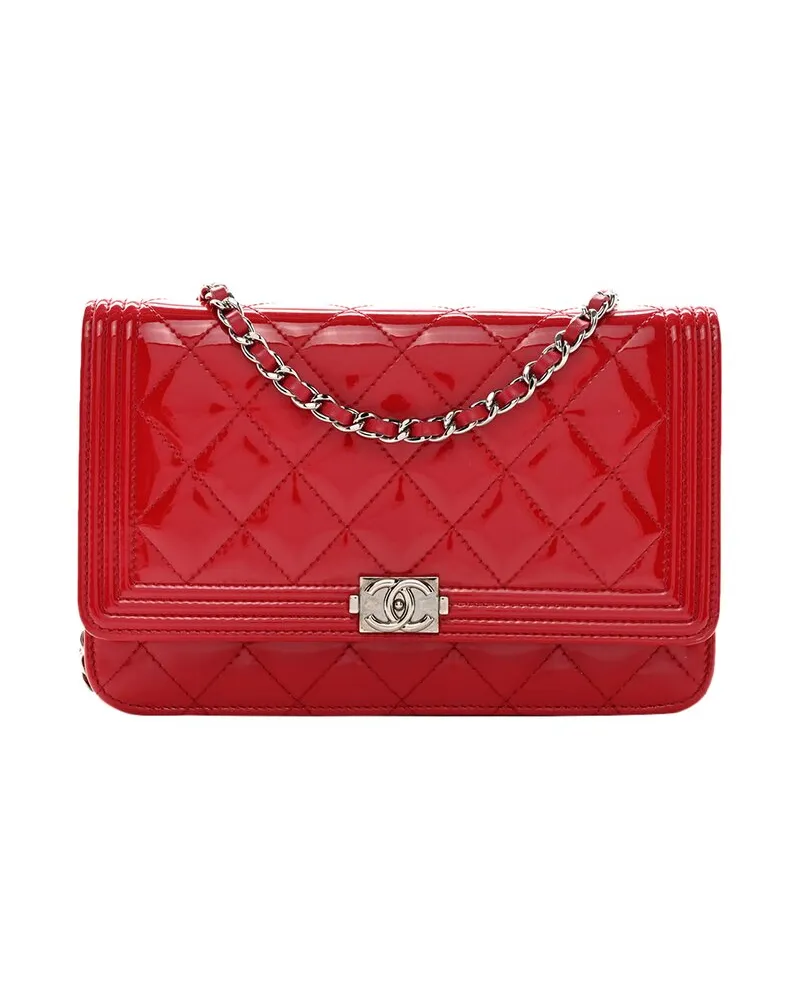 Chanel Pink Patent Leather Boy Wallet On Chain (Authentic Pre-Loved Nocolor