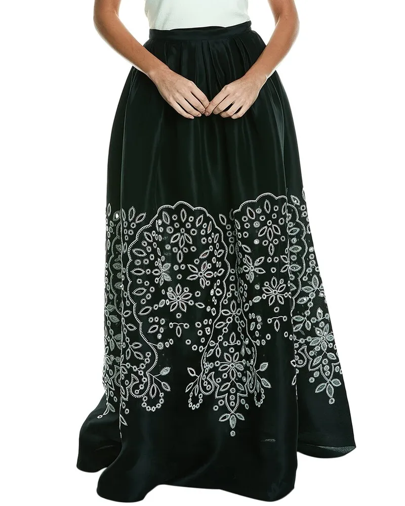 Carolina Herrera New York Embroidered Silk Ball Skirt Black