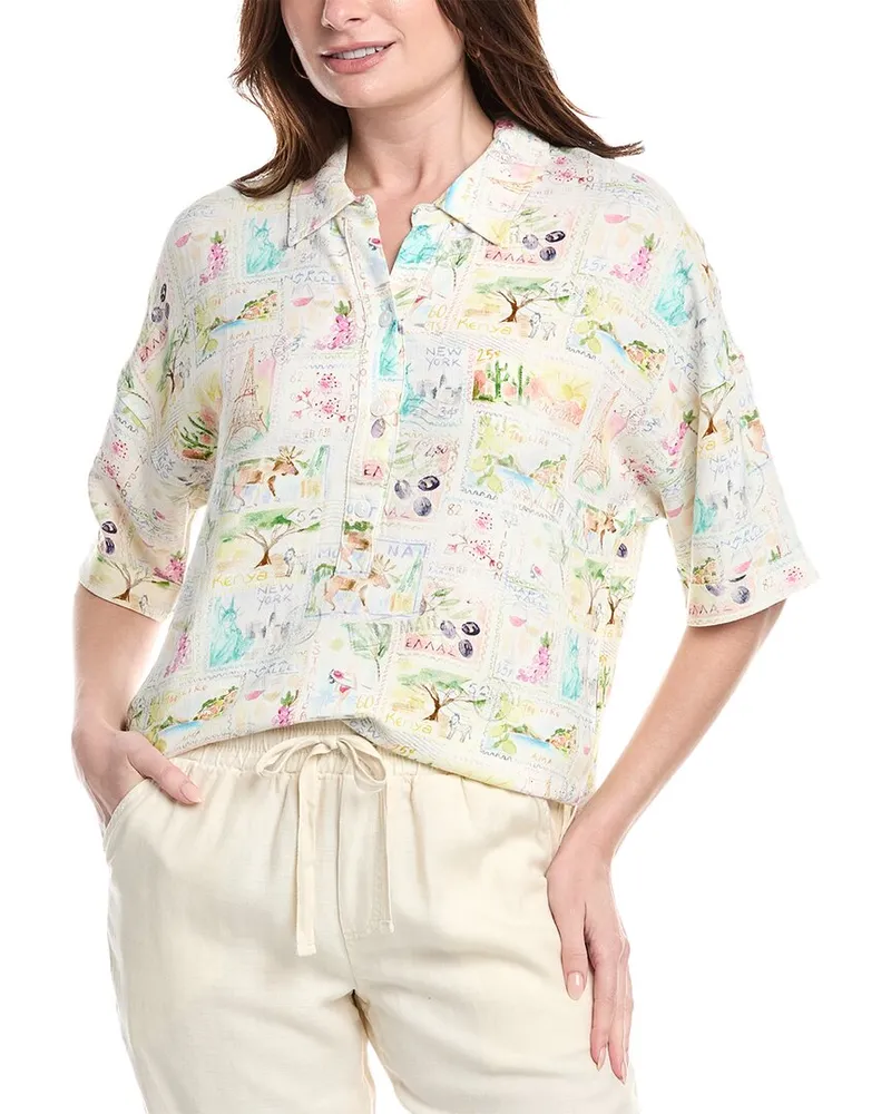 Splendid Coastal Postcard Linen-Blend Top Yellow