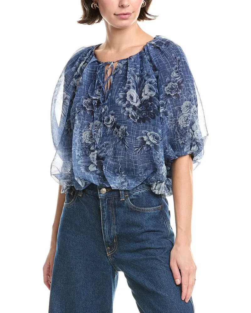 Rebecca Taylor Silk-Blend Top Blue