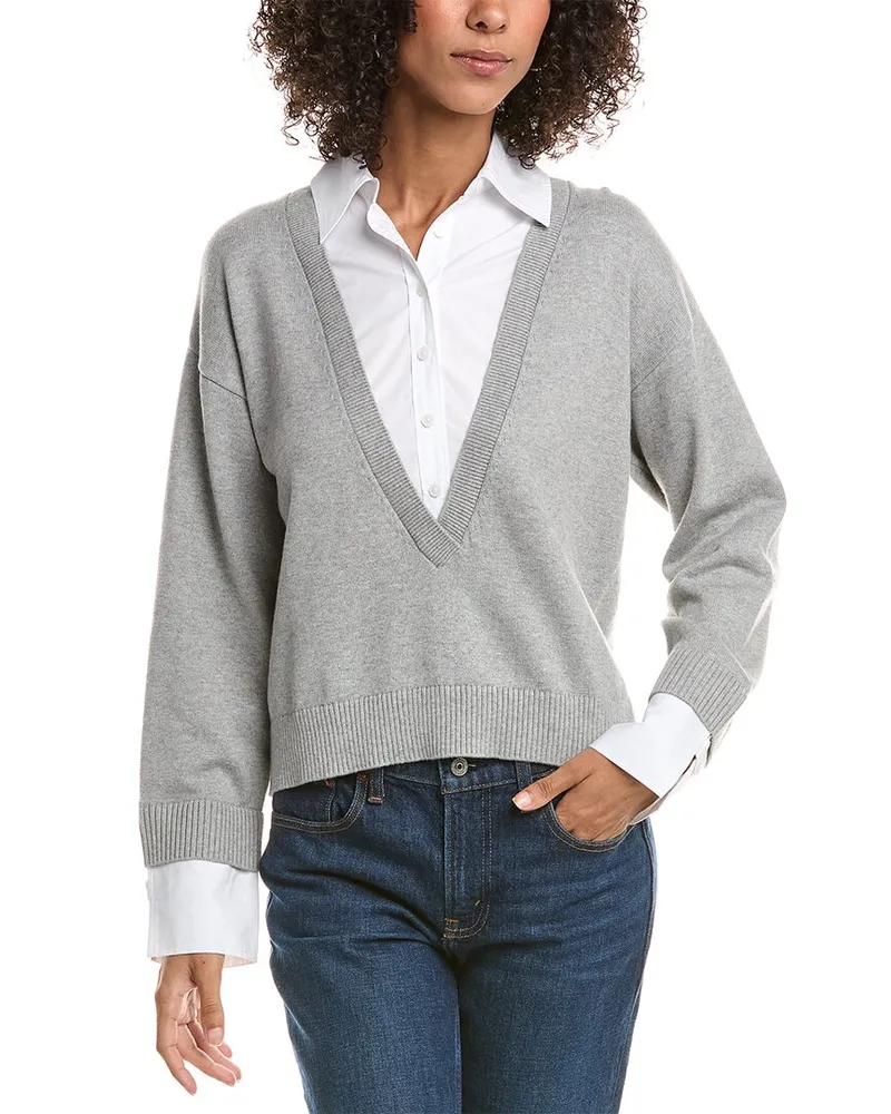 Derek Lam Rida Mixed Media Cashmere-Blend Sweater Grey