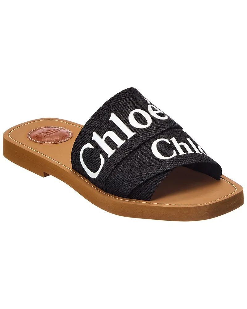Chloé Woody Logo Linen Slides Black