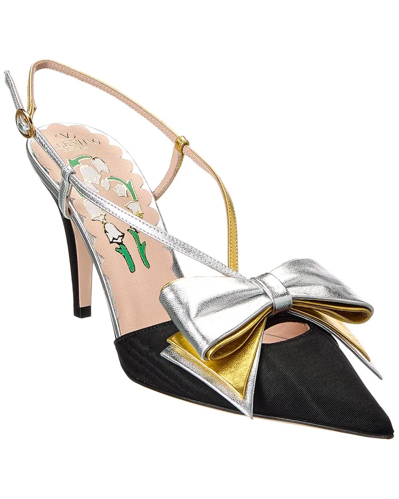 Valentino Garavani Bowow 85 Grosgrain & Leather Slingback Pump Black