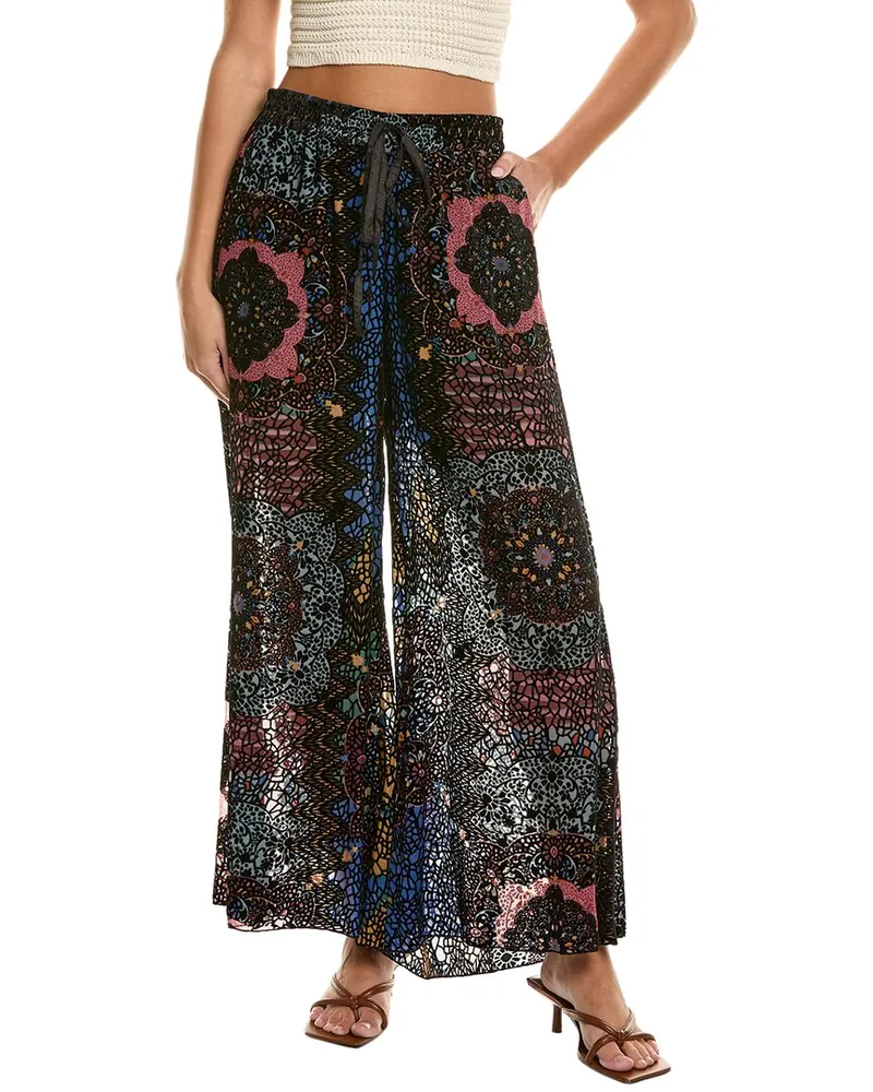 Johnny Was Axelle Burnout Silk-Blend Pant Black