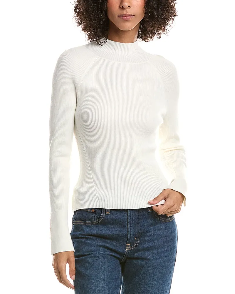 Derek Lam Kassandra Mock Neck Wool-Blend Sweater White