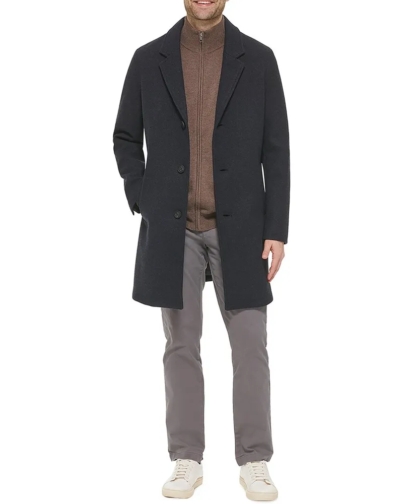COLE HAAN Wool-Blend Top Coat Blue