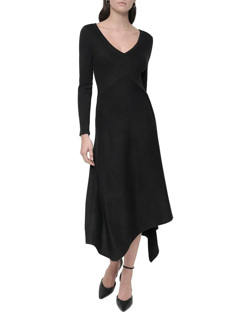 DKNY Asymmetric Hem Midi Dress Black