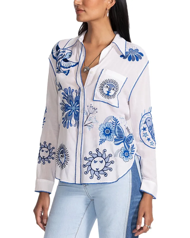 Johnny Was Petite Pocket Relaxed Shirt Blue