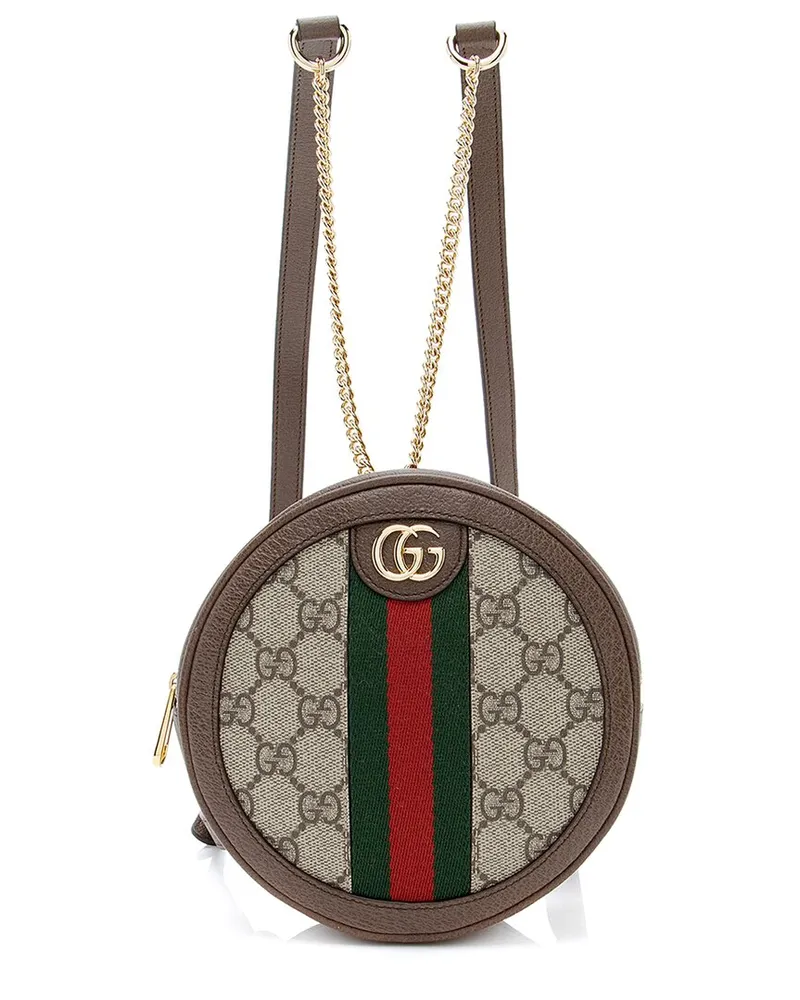 Gucci Beige, Brown Coated Canvas, Leather & Nylon Ophidia Round Mini Backpack  (Authentic Pre-Loved Nocolor