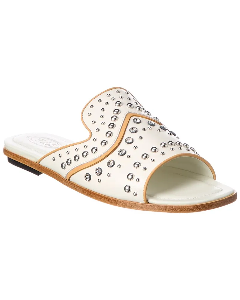 TOD'S TOD’s Crystal Stud Leather Sandal White
