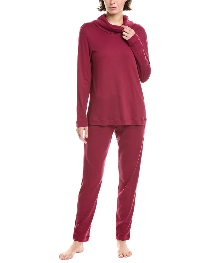 Hanro 2pc Agatha Cowl Neck Pajama Set Red