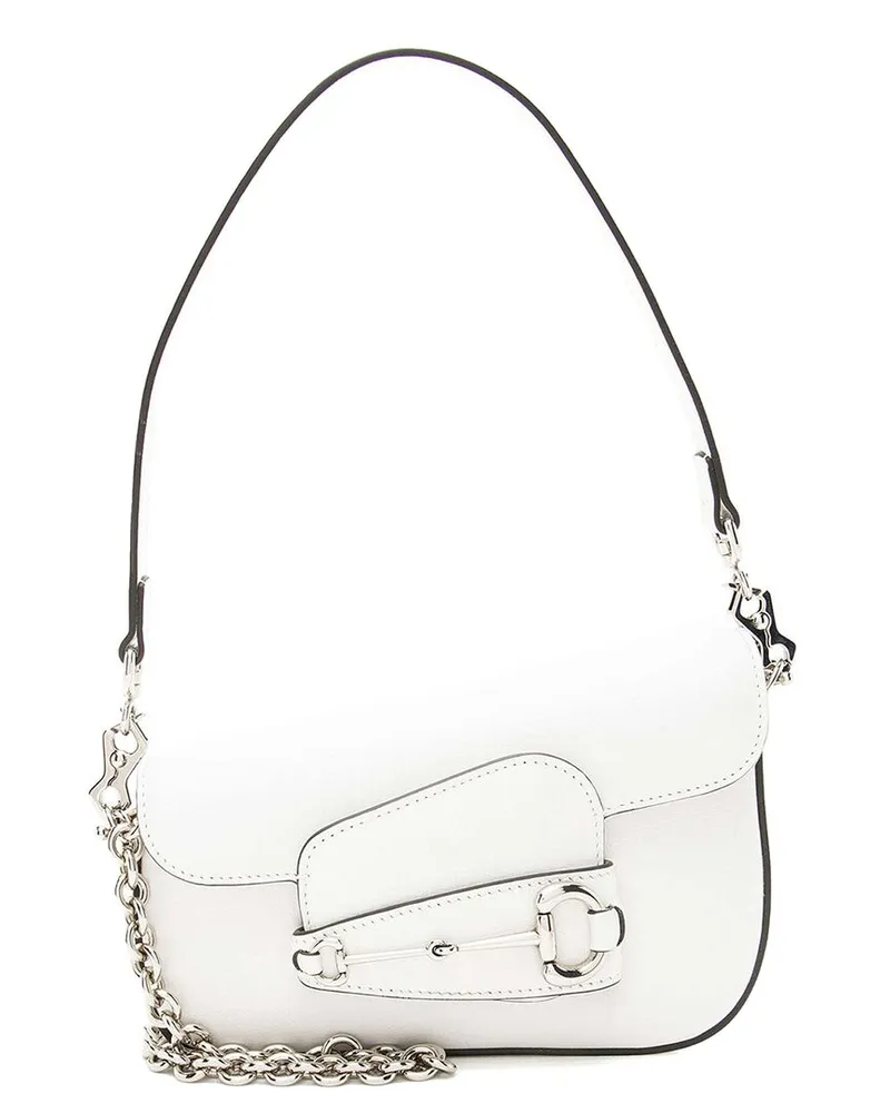 Gucci White Calfskin Horsebit 1955 Asymmetric Mini Shoulder Bag (Authentic Pre-Loved Nocolor