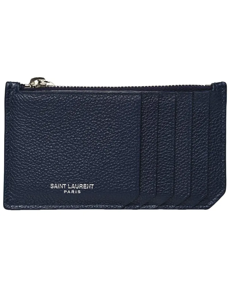 Saint Laurent Black Grained Calfskin Leather 5 Fragments Zip Pouch Card Holder  (Authentic Pre-Loved Nocolor