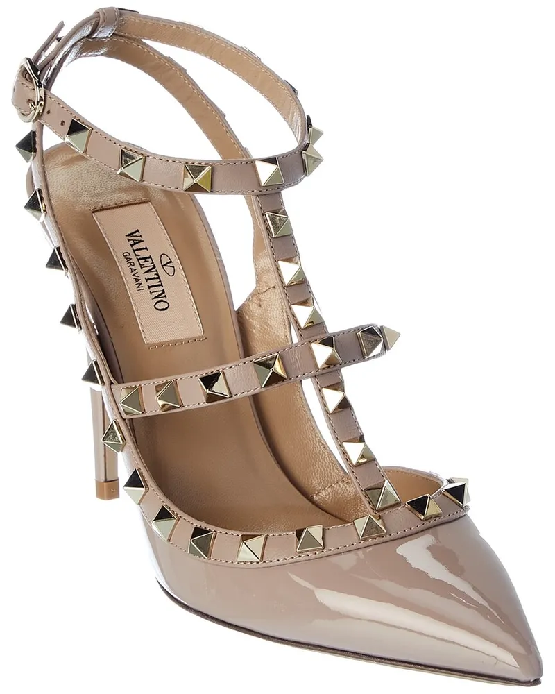 Valentino Garavani Rockstud Caged 100 Patent Pump Beige