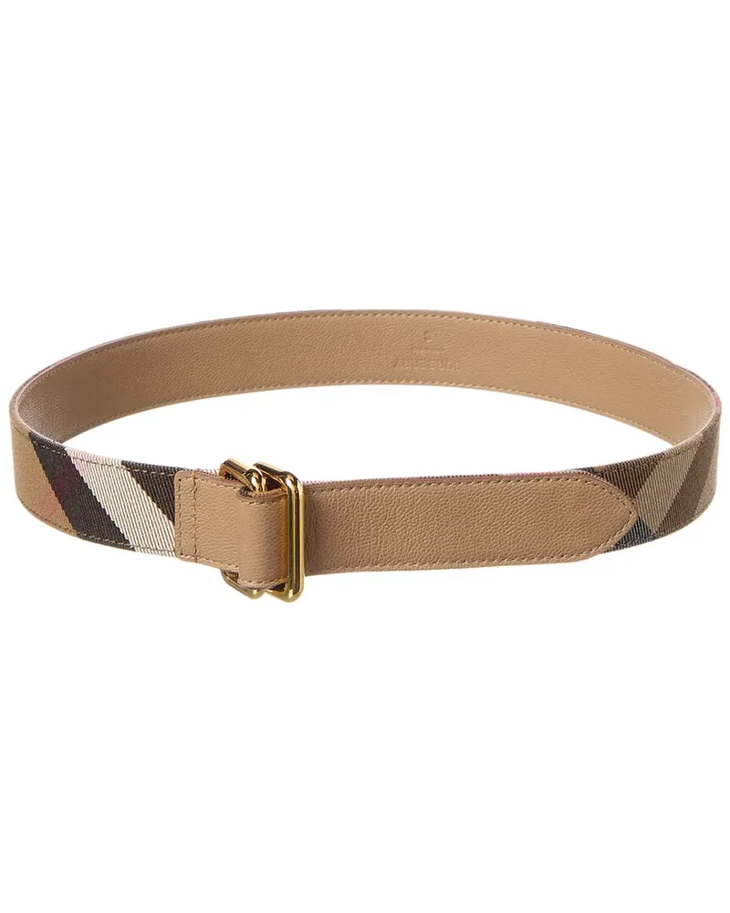 Burberry Check Canvas & Leather Belt Brown