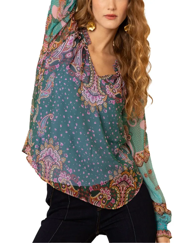 Hale Bob Sabrina V-Neck Silk Blouse Nocolor