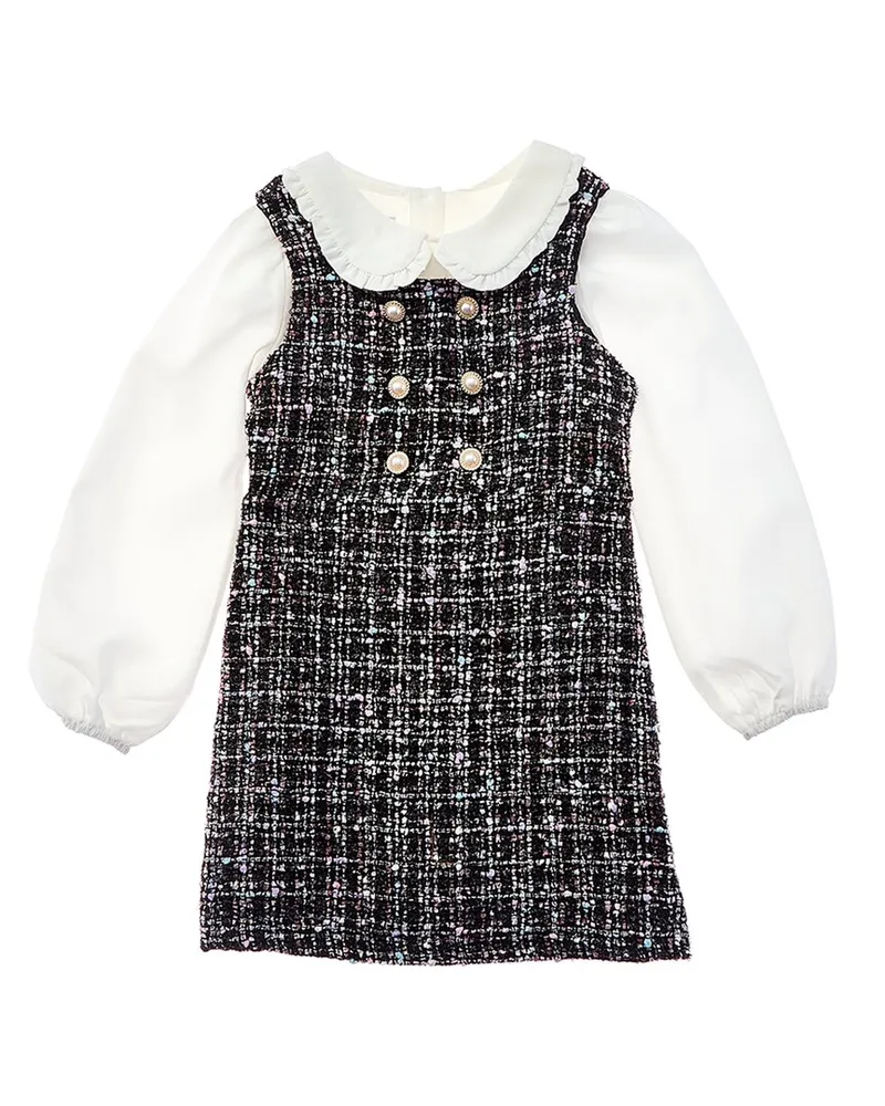 Badgley Mischka Crepe Blouse & Tweed Jumper Dress Black