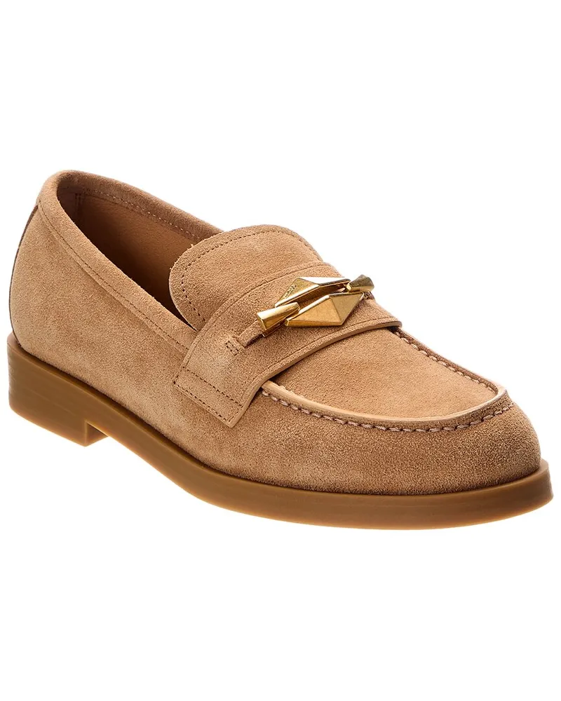 Jimmy Choo Maddie Diamond Suede Loafer Brown