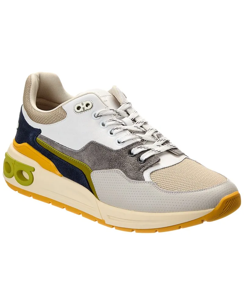 Ferragamo Cosma Low Langur Bitume Leather & Suede Sneaker White