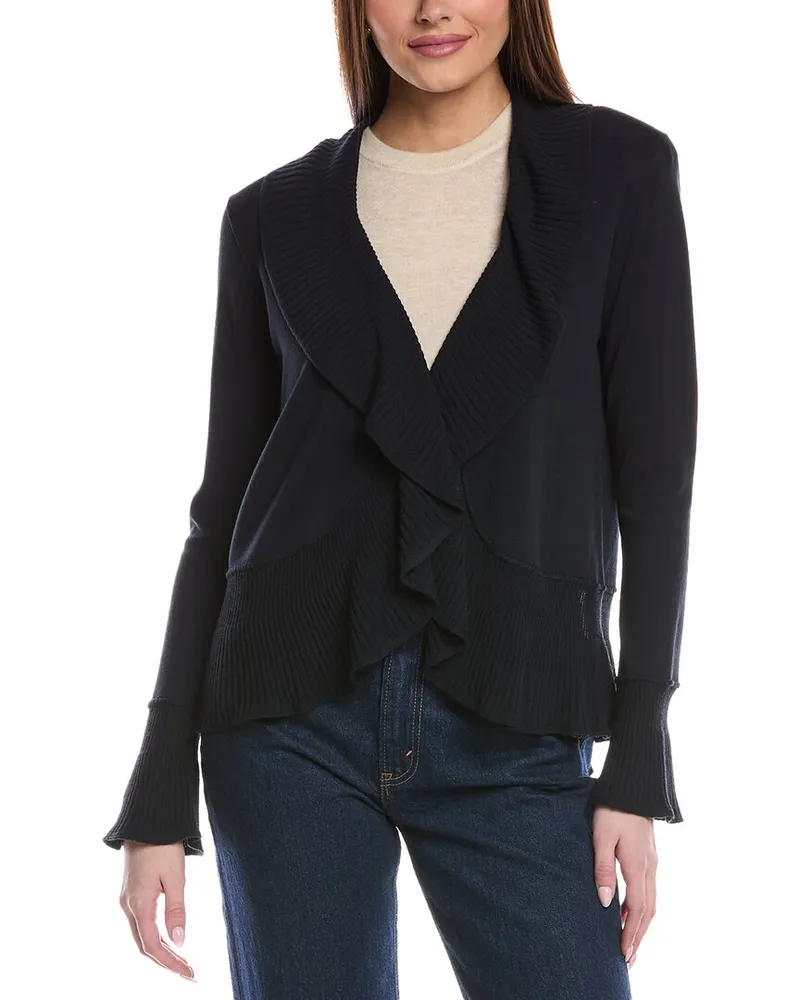 ST. JOHN Fluid Ruffle Knit Cardigan Blue