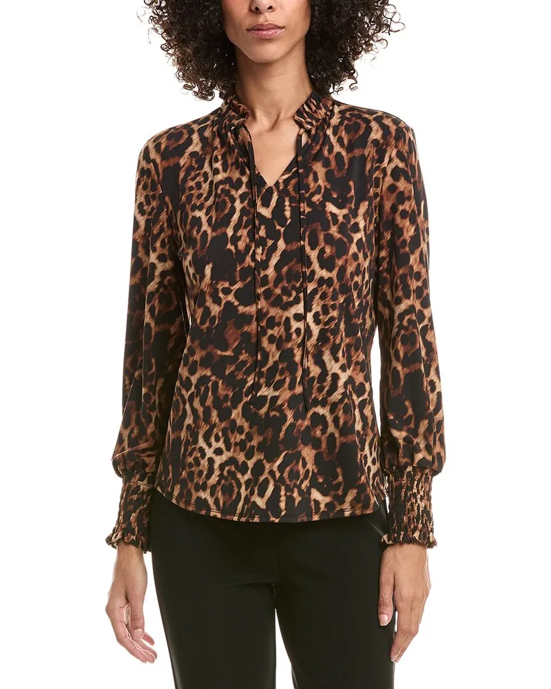 Anne Klein Smocked Cuff Blouse Brown