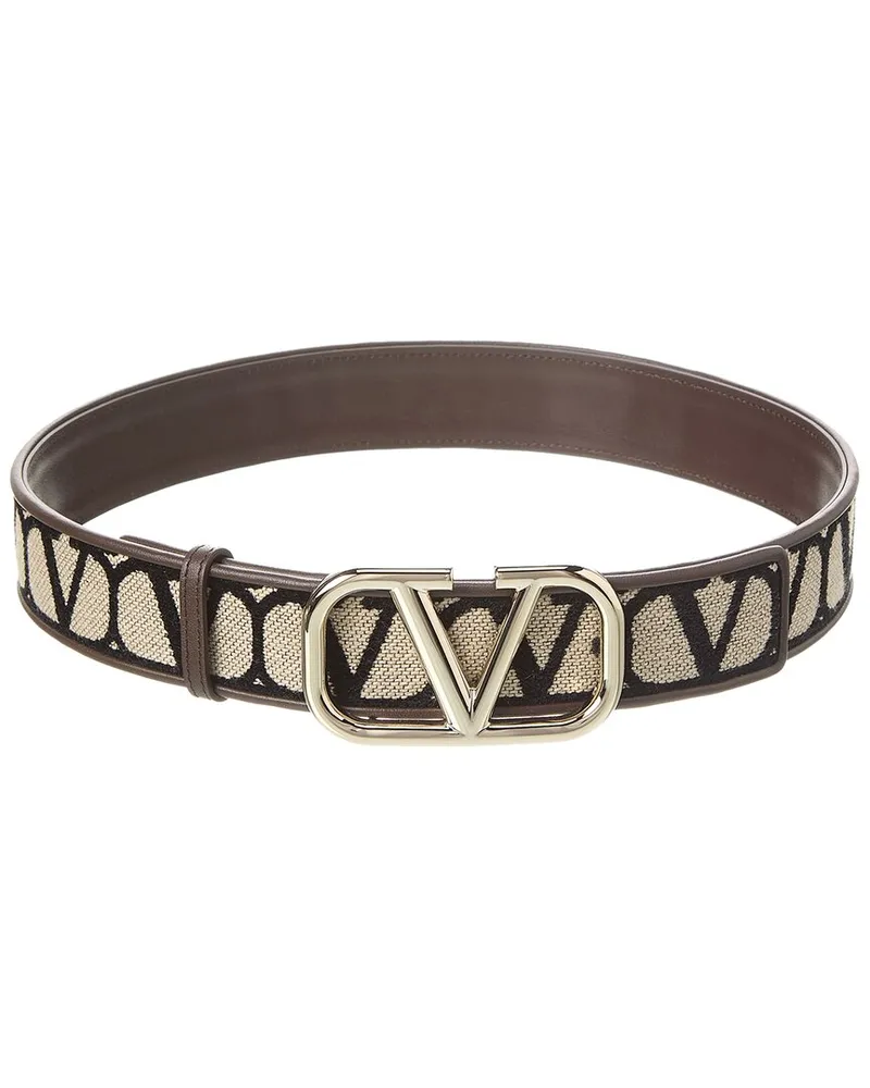 Valentino Garavani VLogo 40mm Toile Iconographe Canvas & Leather Belt Brown
