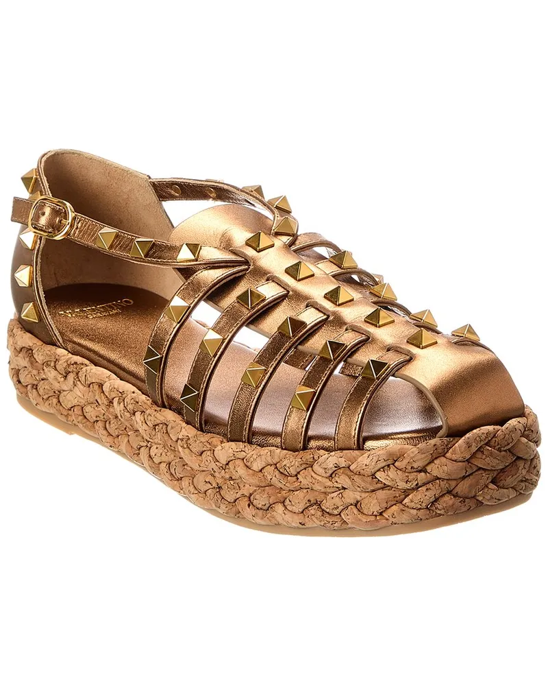 Valentino Garavani Rockstud 30 Leather Platform Sandal Gold