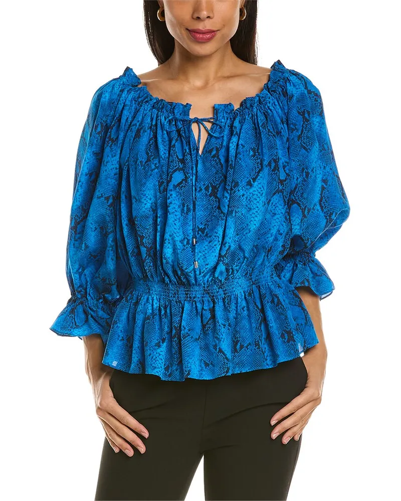 Elie Tahari Off-The-Shoulder Silk Blouse Blue