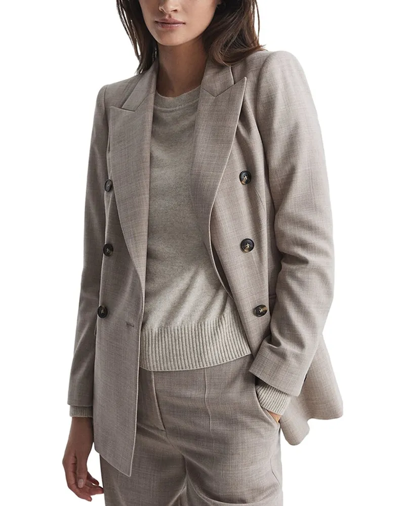 Reiss Hazel Wool-Blend Texture Blazer Beige