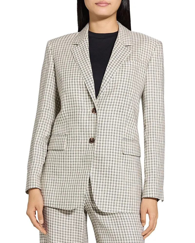 Theory Oversized Straight Linen-Blend Blazer White