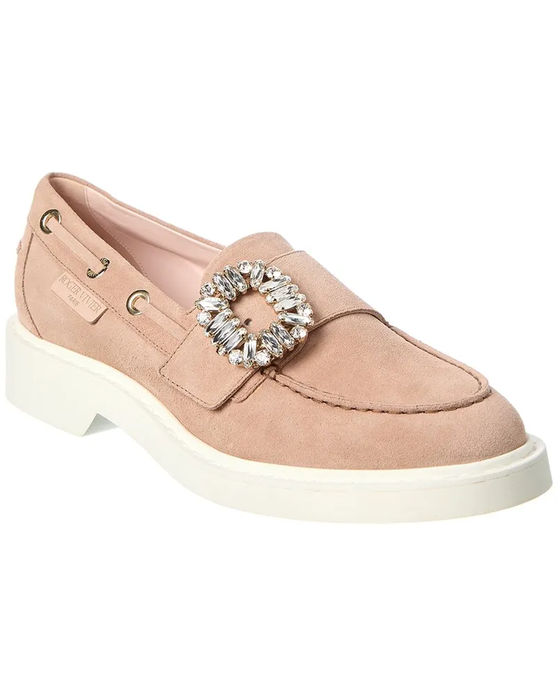 Roger Vivier Viv Boat Strass Suede Loafer Brown