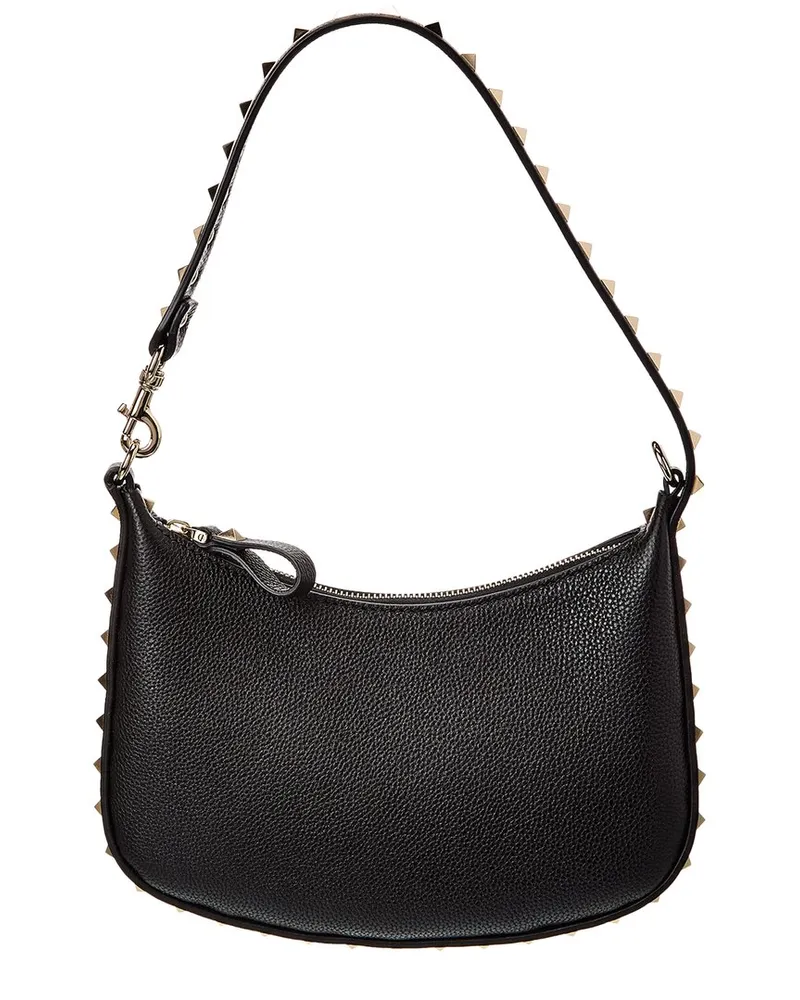 Valentino Garavani Mini Rockstud Leather Hobo Bag Black