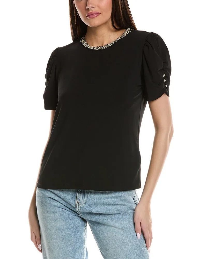 Karl Lagerfeld Tweed Trim T-Shirt Black