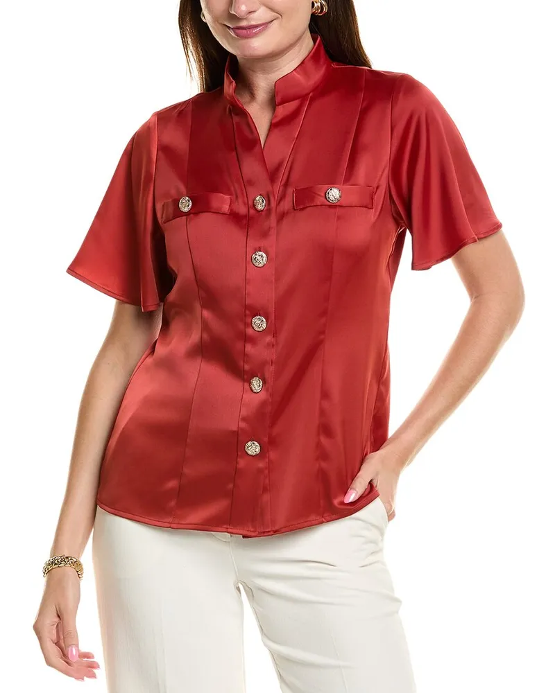 Anne Klein Satin Flutter Sleeve Blouse Red