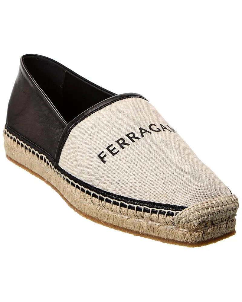 Ferragamo Collapsible Canvas & Leather Espadrille Black