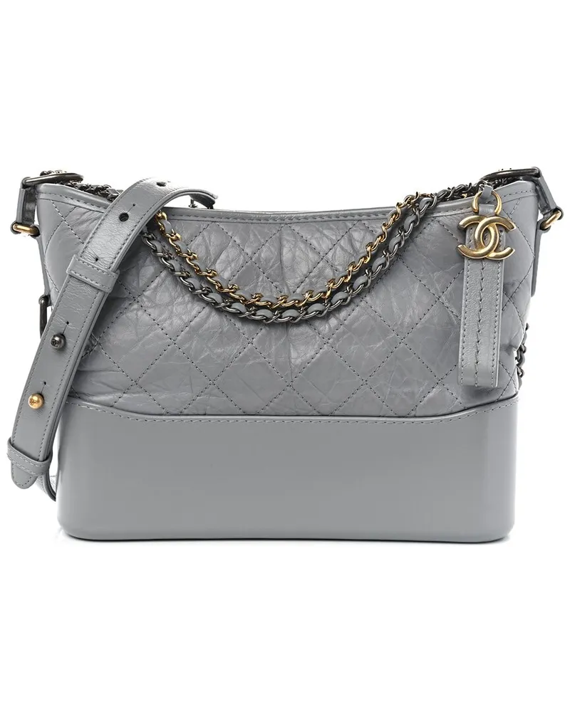 Chanel Grey Aged Calfskin Leather Aged Quilted New Medium Gabrielle Hobo  (Authentic Pre-Loved Nocolor