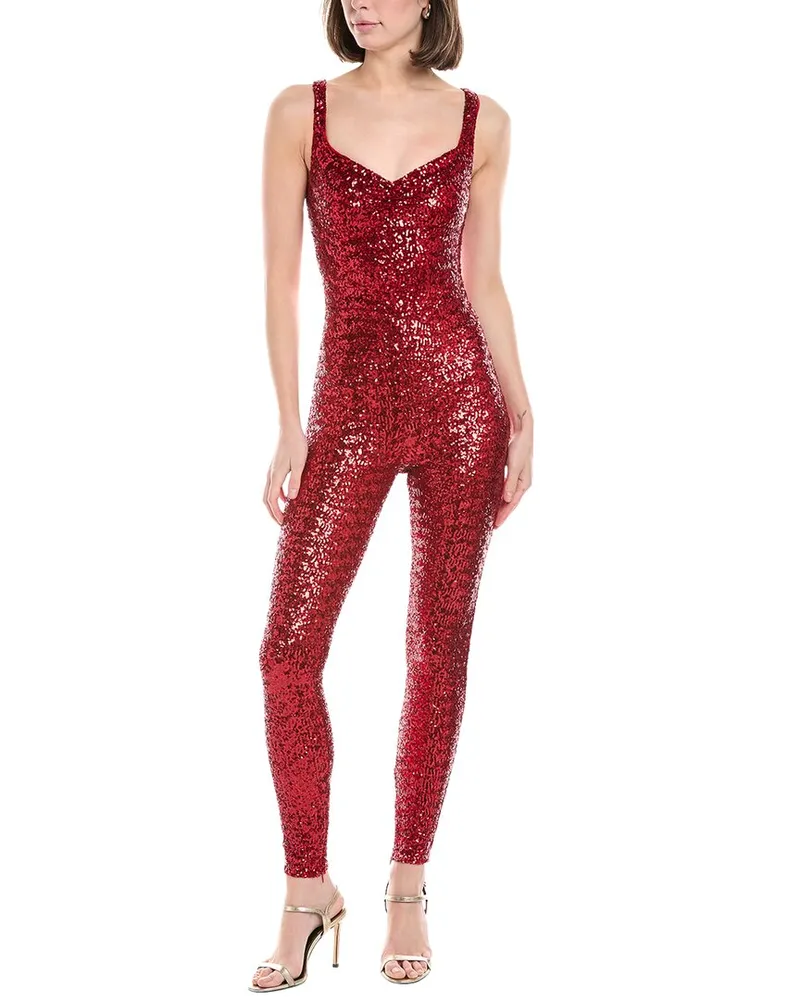 Elisabetta Franchi Tuta Donna Sequin Jumpsuit Red