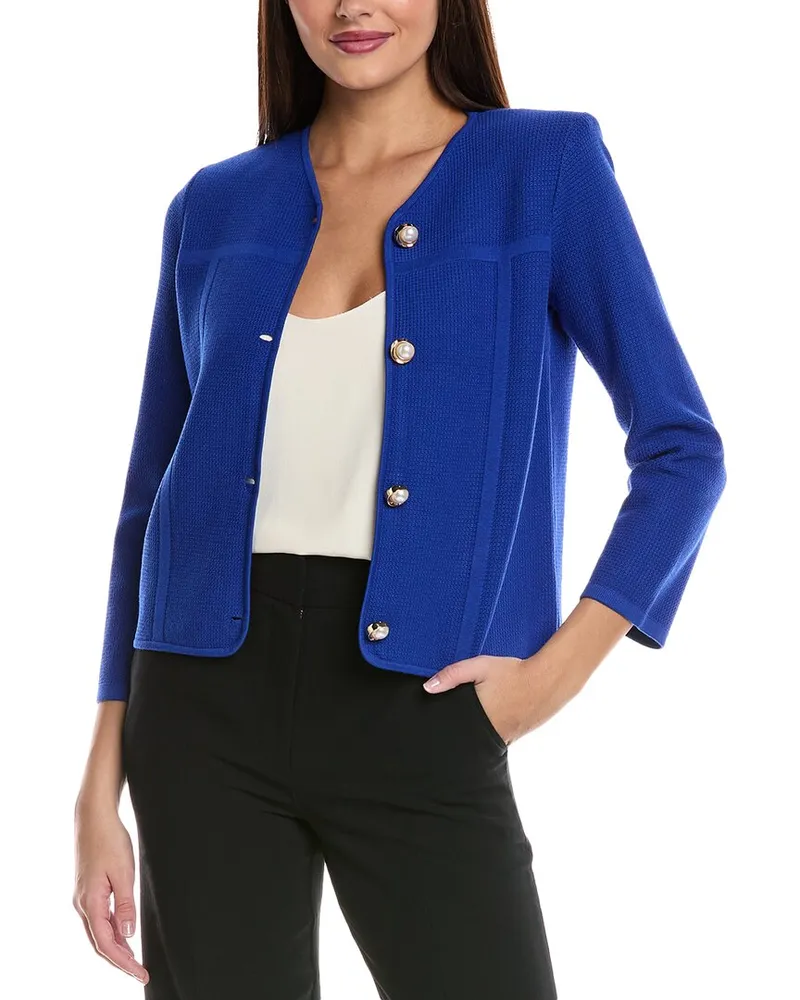 ST. JOHN Stretch Pique Knit Jacket Blue