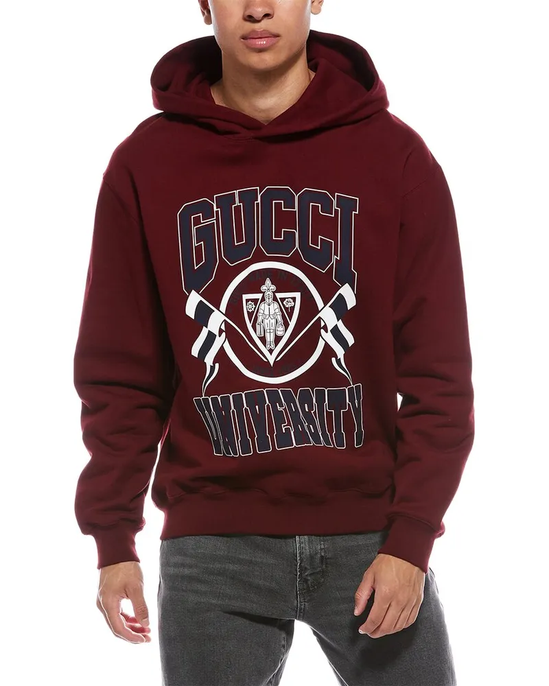 Gucci Jersey Printed Hooded Sweatshirt Red