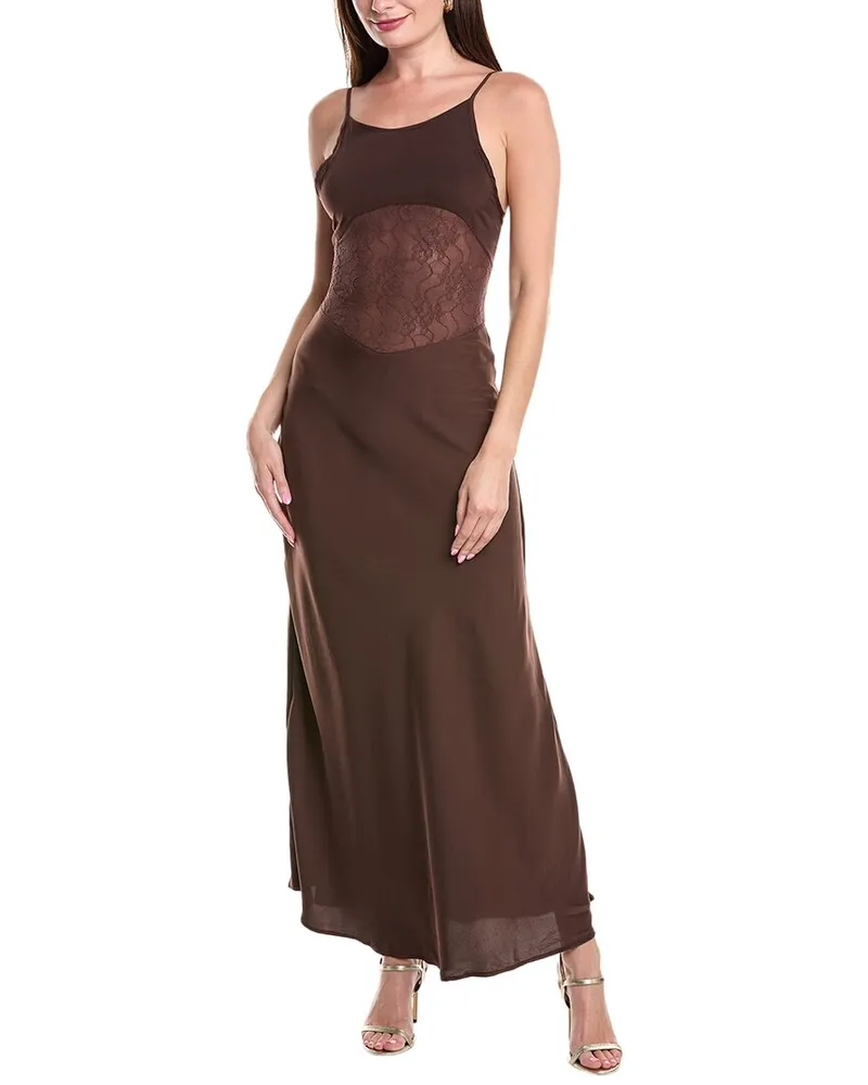 WeWoreWhat Lace Slip Midi Dress Brown