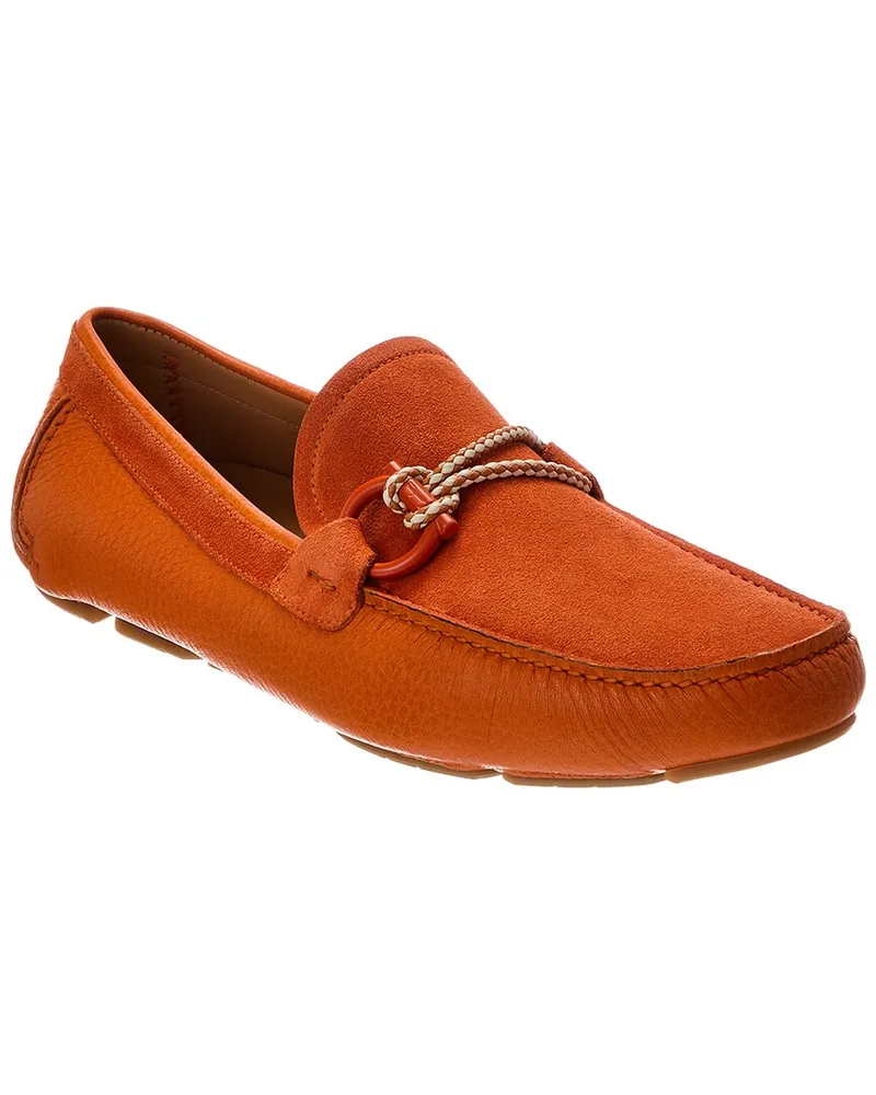 Ferragamo Front 4 Suede & Leather Loafer Orange