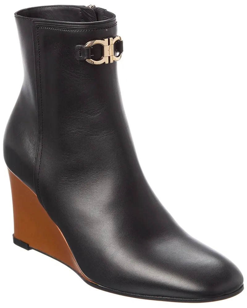 Ferragamo Catuja Leather Wedge Bootie Black
