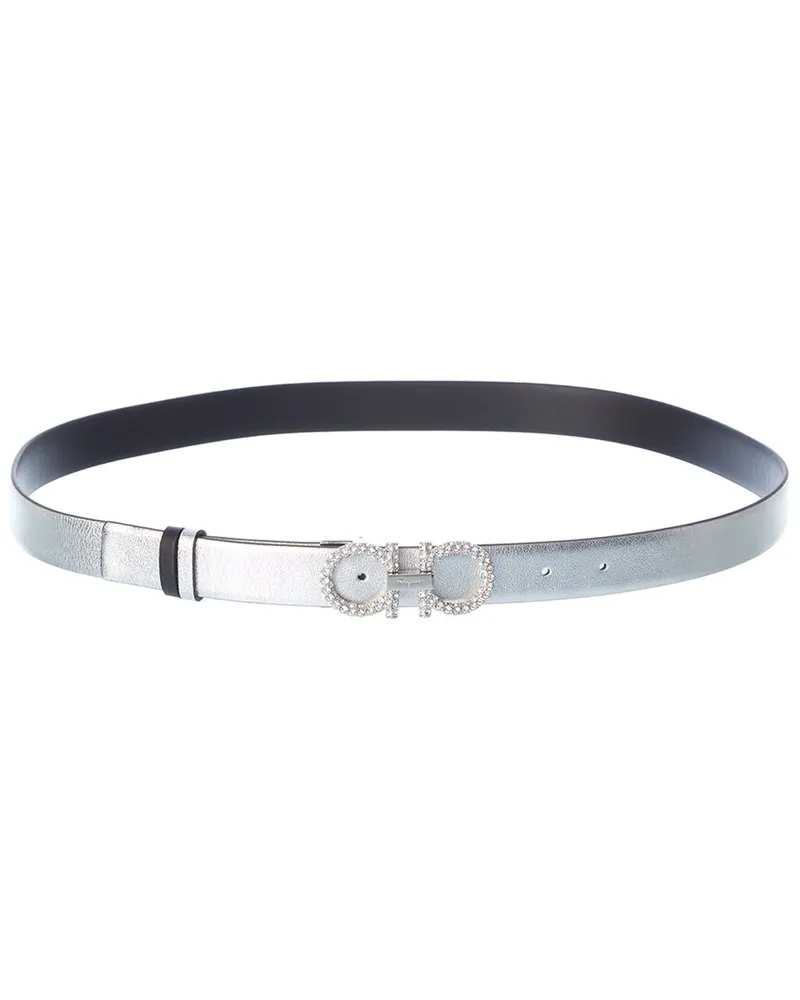 Ferragamo Gancini Adjustable Leather Belt Silver