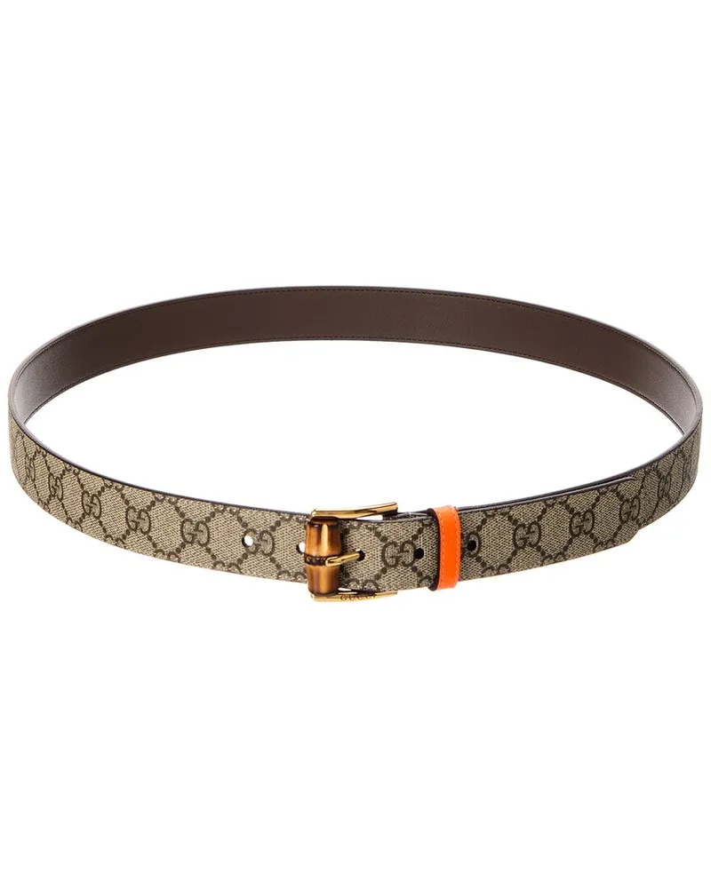 Gucci GG Supreme Canvas & Leather Belt Beige