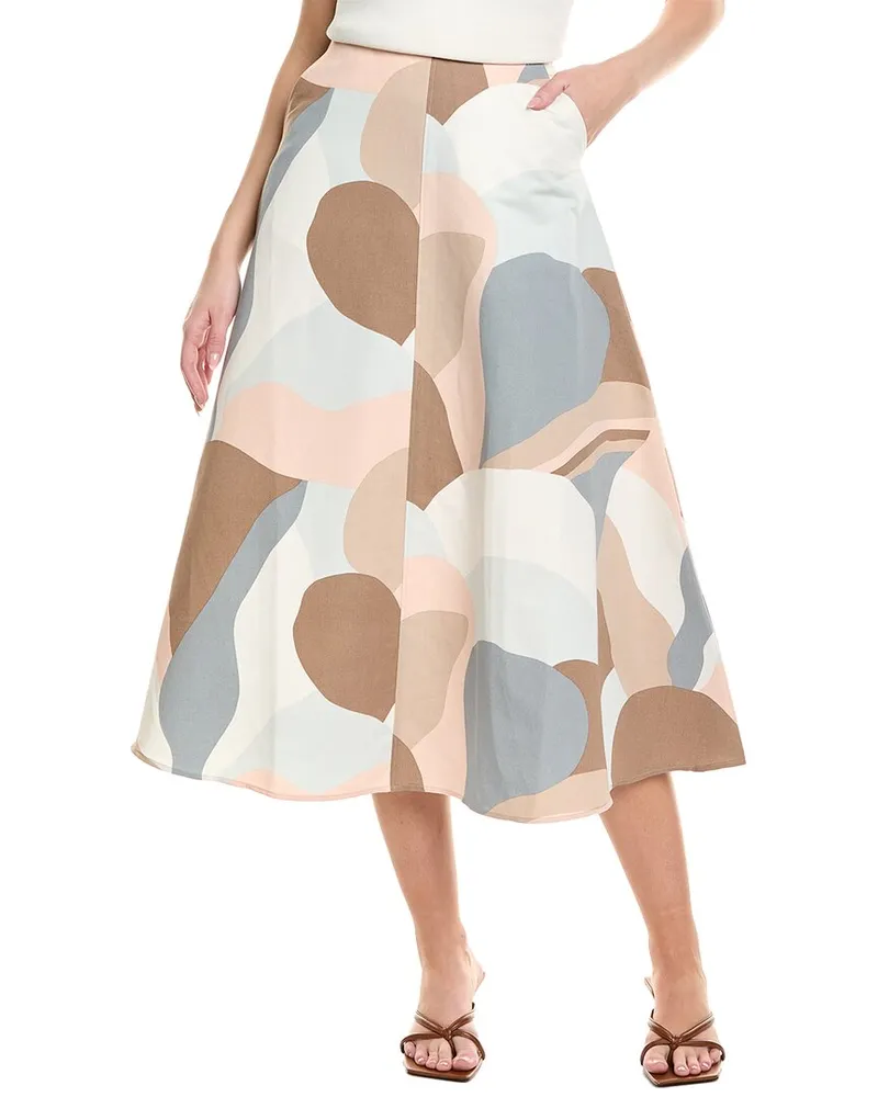 Marimekko Laita Kamelia Linen-Blend Midi Skirt Blue