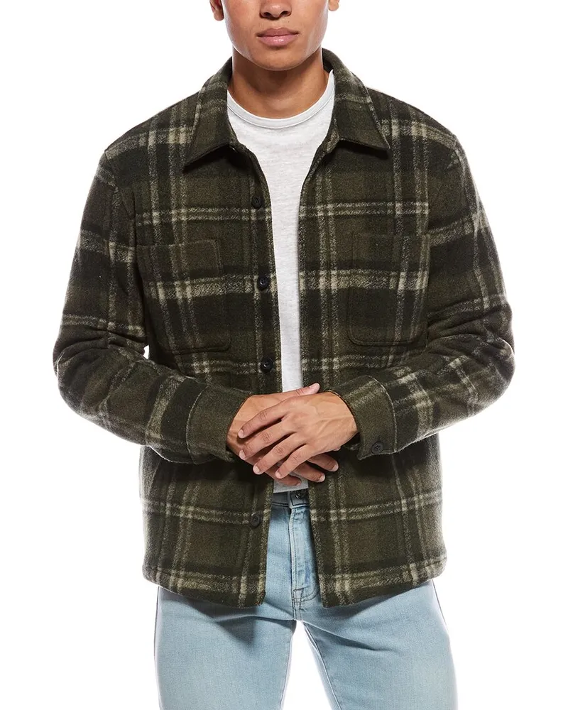 Vince Plaid Sherpa-Lined Shirt Jacket Green