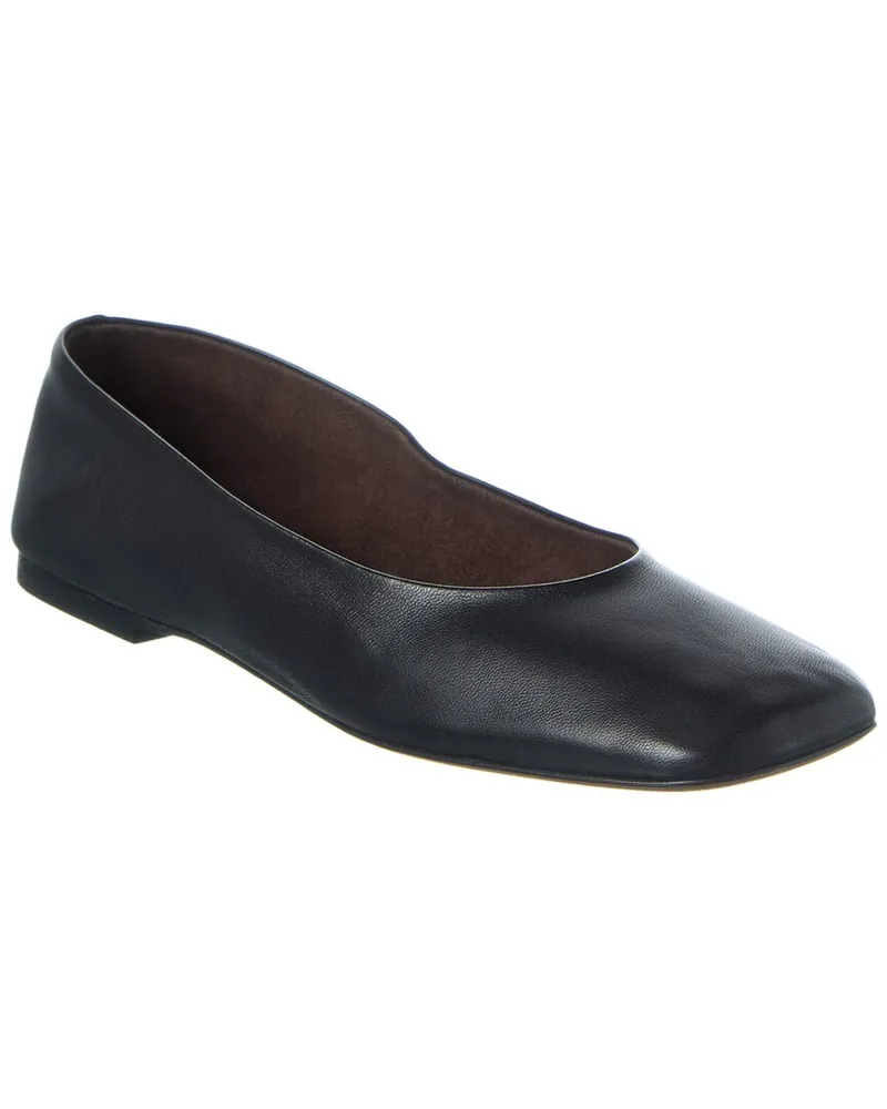 The Row Square Leather Ballet Flat Black
